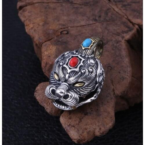 Wholesale S925 Sterling Silver Jewelry Vintage Thai Silver Craft Pendant Personality Lucky Bells Mens Sweater Chain Pendant