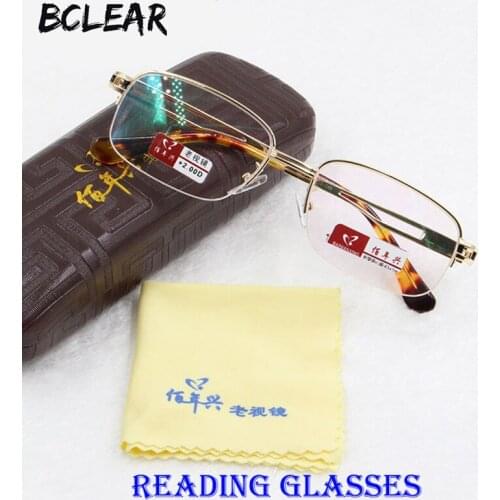 BCLEAR half rim men reading glasses presbyopic magnifying glasses aspherical radiation fatigue coating good quality +1.00~+4.00