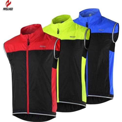 ARSUXEO Mens shorts Jacket Lightweight Sleeveless Coat Jacket Running Cycling Bicycle Vest Windproof Roupa Ropa ciclismo
