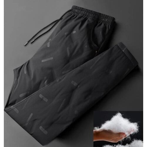 Men Winter Pants Warm Fleece Thick Down Sweatpants Casual Jogging Windproof Waterproof Trousers