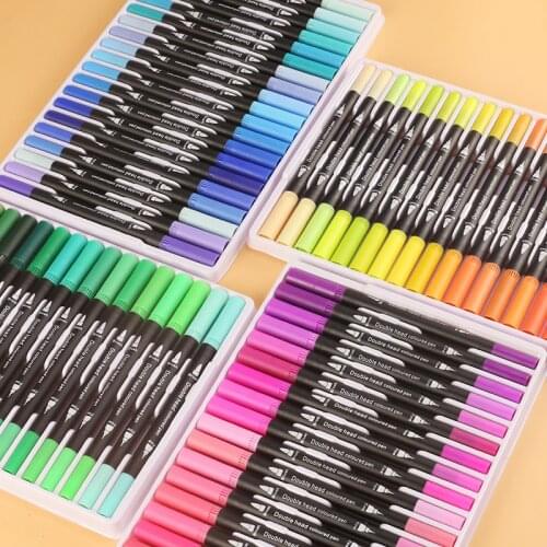 Soft Felt Fineliner Pen Set Double Head Watercolor Pens Art Brush Tips Markers Drawing Liner Graffiti School Supplies Stationer