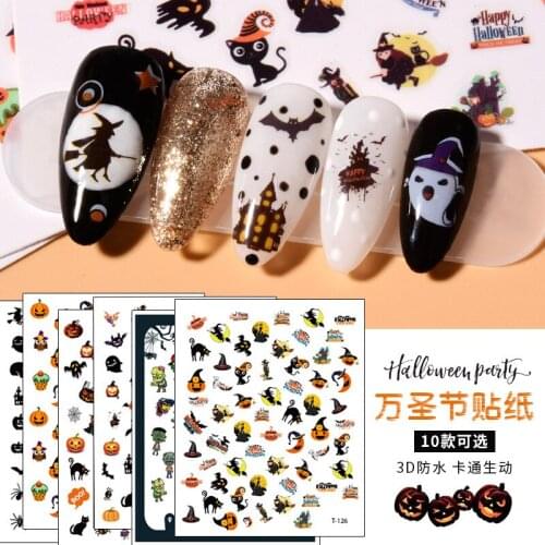 Halloween Nail Stickers Pumpkin Night Witch Decal Jewelly for Nails Self Adhedsive for Women and Girls DIY Nail Salon Manicure