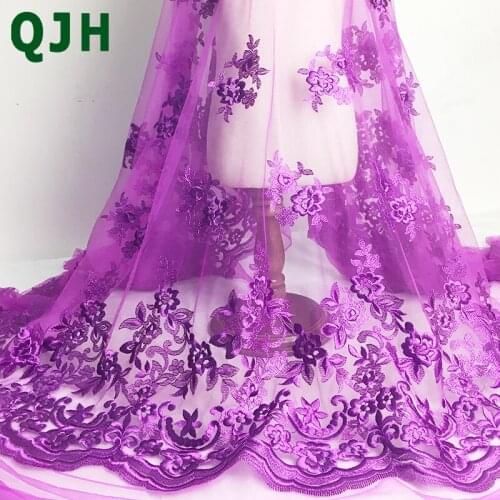 Latest 5 yards Polyester Silk Flowers Embroidery 2018 High Quality Nigerian Lace Fabrics Exquisite Wedding Dress Accessories