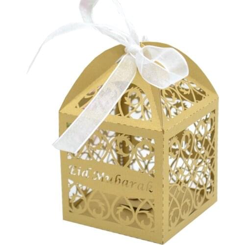 New Product 2019 Muslim Festival Happy Eid Mubarak Candy Box Laser Cut Ramadan Favor Box