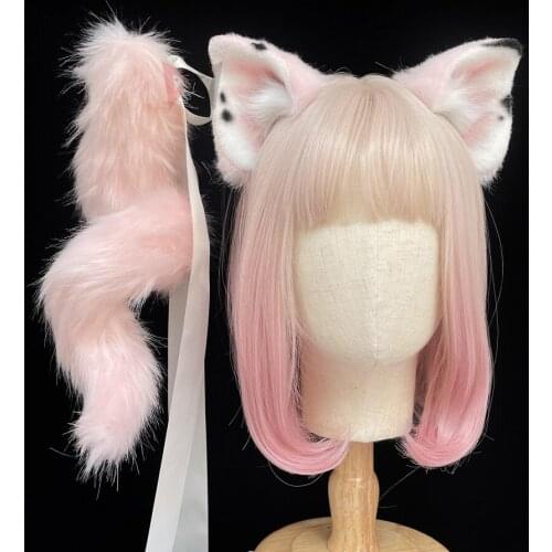 New Small Fragrant Pig Ears Hair Hoop Tail Set Black White Pink Headband Headwear Hand Made Work For KC Cosplay Accessories