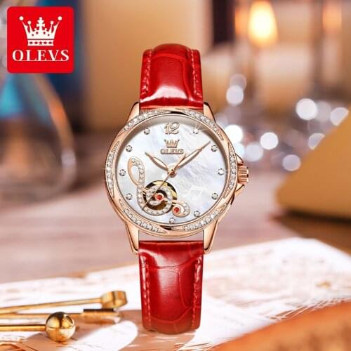 OLEVS Automatic Mechanical Watch Hot-selling Diamond-studded Musical Note Womens Watch Reloj Mujer Elegant Ladies Dress Clock