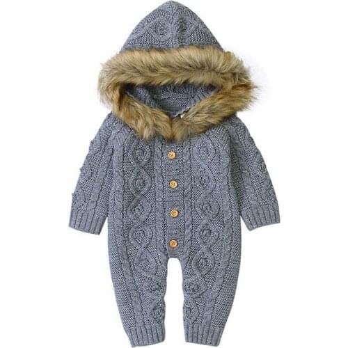 2020 Autumn Winter Overall For Children Infant Warm Knitted Clothes Hooded Fashion Baby Boys Girls Jumpsuit Baby Romper