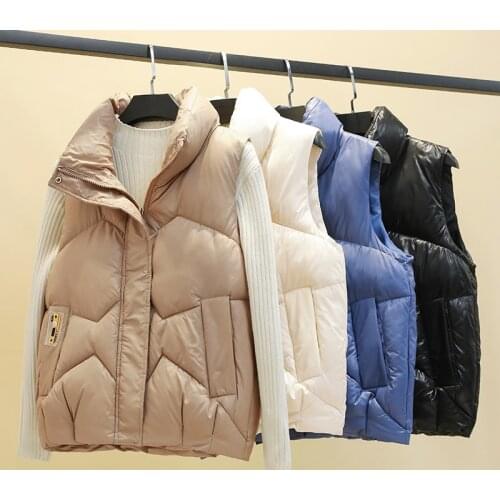 ISENMAL 2021 Autumn Winter Women Solid Loose Vest Drawstring Stand Collar Long Vest Jacket Cotton Padded Women Windproof Warm