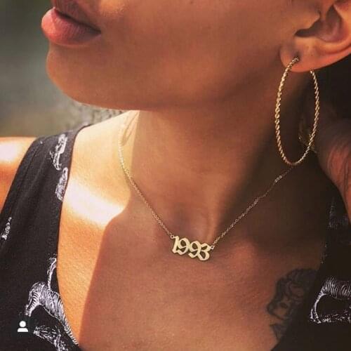 Special Date Birth Year Necklace for Women Old English Font Number Gold Chains Choker Necklaces Stainless Steel Jewelry collier
