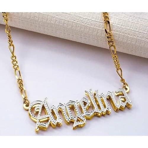 3UMeter Hip Hop Letter Necklace Name Gothic Double Plated Name Necklace Old English Custom Carving Batch of Flowers for Gifts