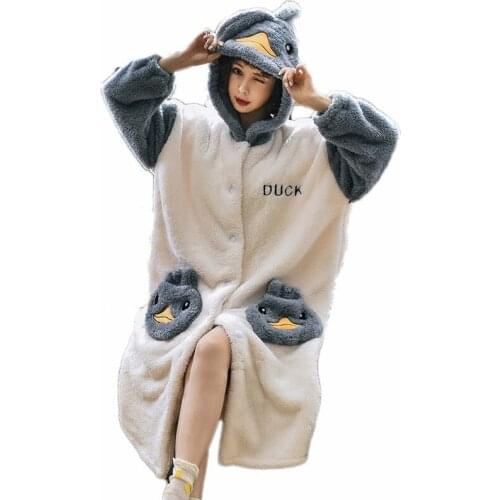 Pajama womens autumn winter new flannel long sleeve thickened loose robe bathrobe coral wool long home wear pijama mujer