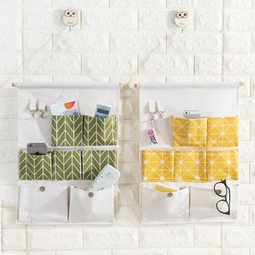 7 Pockets Wall Hanging Storage Bags Cotton Linen Door Organizer Waterproof Pouch Bedroom Home Office Container Decoration