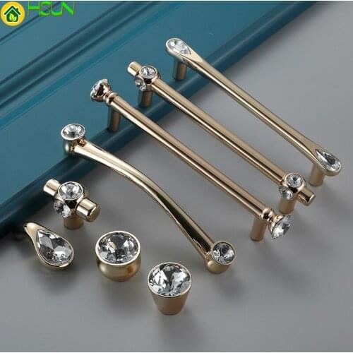 Luxury Crystal Metal Cabinet Wardrobe Cupboard Drawer Handle Knob For Furniture Door Pull Gold For Home Room Kitchen Door Pull