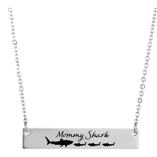 Family Member of Mommy Shark Pendant Bar Necklace Women Fashion Jewelry for Mom Mothers Day Gift Choker Kids Love Mama Berloque