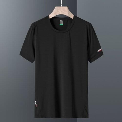 Sports short-sleeved T-shirt mens sweat-absorbent breathable summer ice silk running fitness loose large size trend leisure