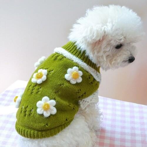 Pet Dog Autumn Winter Flower Sweater Comfortable Warm Breathable Cat Knit Clothes for Puppy Kitten