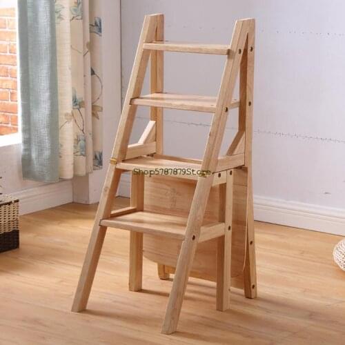 All Solid Wood Household Folding Stair Chair Dual Purpose Stair Stool Ladder Stool Wood Ladder Multi Function Chair Package Rubb
