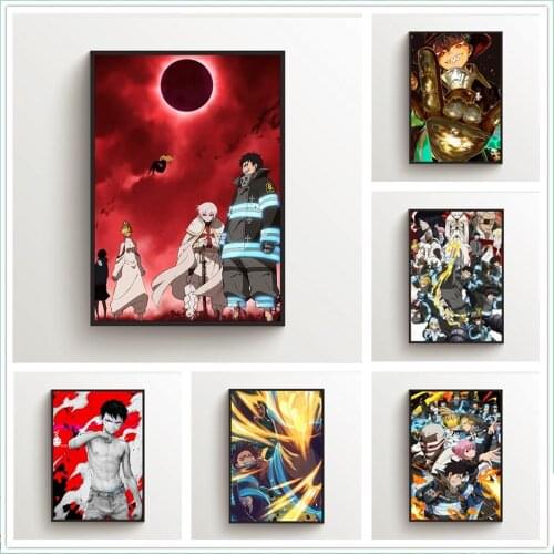 WTQ Canvas Painting Anime Posters Enen No Shouboutai Retro Poster Wall Decor Wall Art Picture Room Decor Home Decor