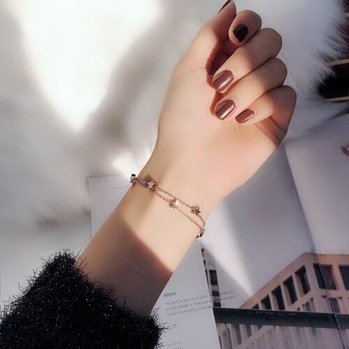 YUN RUO New Arrivals Double Layers Star Bracelet Fashion Woman Birthday Gift Rose Gold Color Titanium Steel Jewelry Never Fade