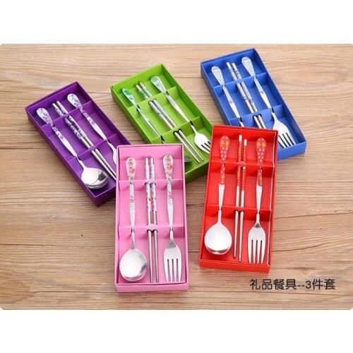 100sets / lot Stainless Steel Spoon Fork And Chopstick Set Metal Tableware Wedding Gift Souvenirs Free Shipping SN866