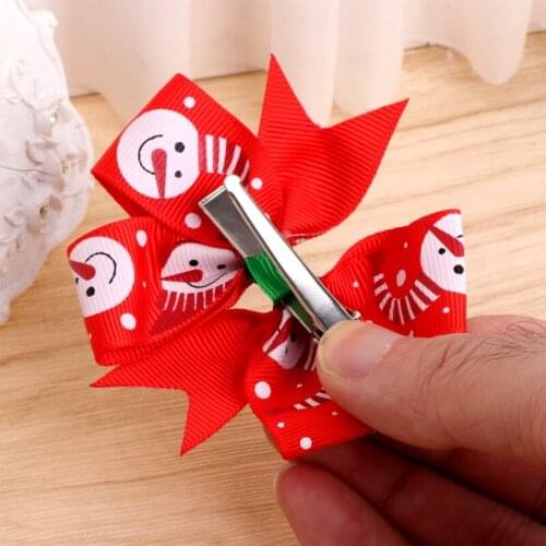 12Pcs Xmas Christmas Kids Girls Bowknot Hairpin Hair Bow Clips Barrette