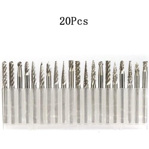 20Pcs Electric Steel Grinding Head Fine Needle Rotary File Mini Tungsten Steel Milling Cutter Carbide Rotating Crucible