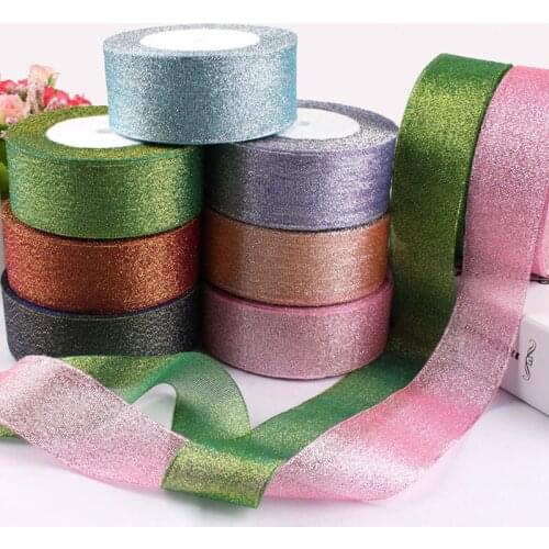 22Meters/Roll 40mm Gold Silver Metallic Ribbon Christmas Halloween Birthday Party Gift Box Decoration Glitter Ribbons DIY Crafts