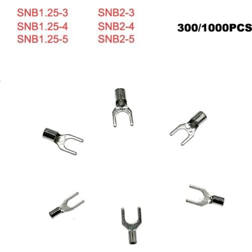 300/1000pcs Spade bare cord end terminals Electrical crimp terminal naked wire connector SNB1.25-3~2-5 cable ferrules 22-14AWG