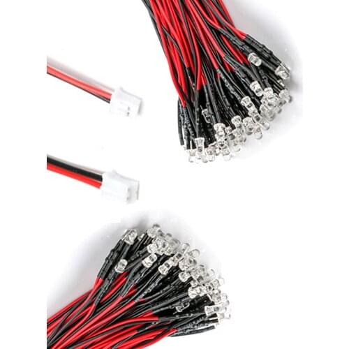 50Pcs 2V Clear 3mm Pre-wired LED With 20cm Wire And PH2.0 Header, Light=White Red Yellow Orange