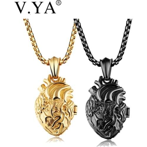V.Ya Punk Anatomically Organ Mens 316L Stainless Steel Pendant Necklaces Boys 55-60CM Men Black Gold Link Chain Jewelry