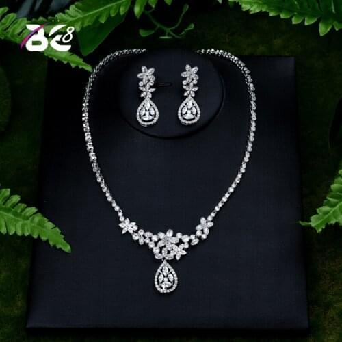 Be 8 Luxury Best Bridal Party Accessories Silver Color Cubic Zirconia Wedding Necklace Earrings Jewelry Set for Brides S409