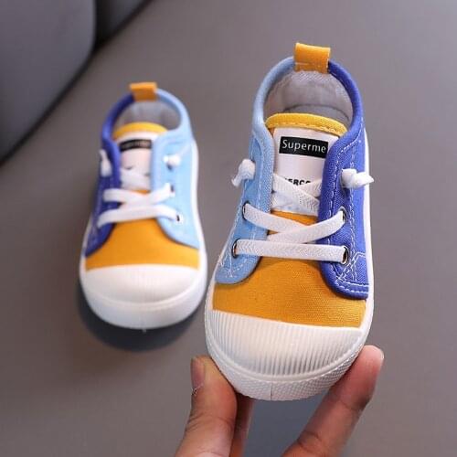 Children Canvas Shoes Patchwork Colorful Solid Fashion Casual Soft Sole Kindergarten Indoor Wear Toddler Shoes Girls Boys 2021