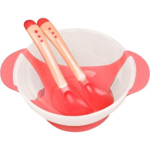 Children\s Tableware Baby Learning Dishes With Suction Cup Assist Food Bowl Temperature Sensing Spoon Baby Feeding