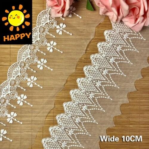 10CM Wide Cotton Embroidered Flowers Lace Fabric Guipure White Dress Clothes Sewing Collar Trim Handmade DIY Lace Material