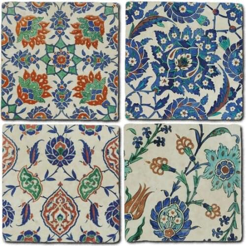 Iznik Tile 17 Century Natural BardakAltlı 4 Pcs Set .. decorative objects Декоративные элементы Objetos decorativos