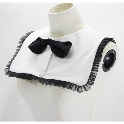 Jaderic 2019 New Fashion White Detachable Collars for Women Pleated Patchwork Bow Removable Sailor Collar