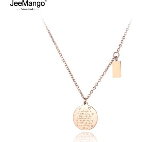 JeeMango Office Style Stainless Steel Love Tag Pendant Necklaces Jewelry Rose Gold Chain Chokers Necklace For Women JN19011