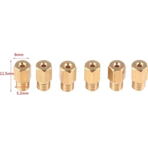 6 Pieces Motorcycle Carburetor Main Jet Set Hex Head - Size 220 230 240 250 260 270 Brass