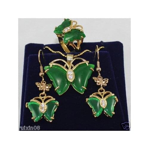 Beautiful green Natural Jade butterfly jewelry set