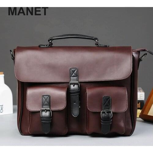 MANET PU Classic Solid Pattern Male Cosbody Bag Business Shoulder Bags for Men Large Capacity Durable Handbag Trendy Crossbody