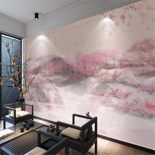 Milofi new chinese style three generations ten miles peach blossom tv sofa background wall painting
