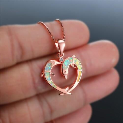 Fashion White Dolphin Heart Women Pendant Rose Gold Wedding Necklace Lover Gift Vintage Accessories