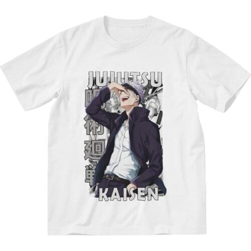 Satoru Gojo Jujutsu Kaisen Manga Tshirt Men Novelty Tee Tops 100% Cotton T Shirts Short Sleeve 80s Anime T-shirt Gift Clothes