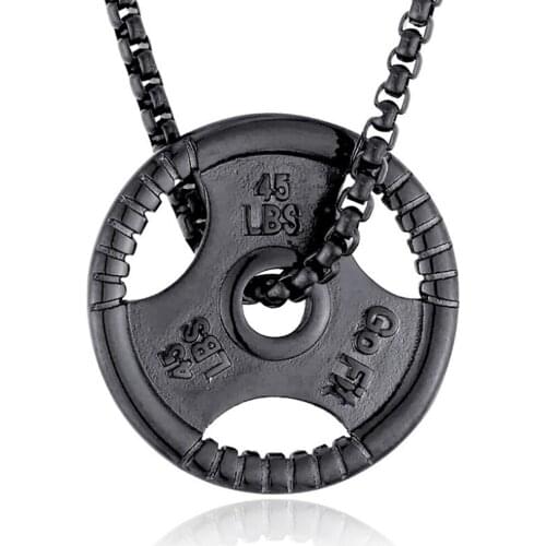Stainless Steel Black Fitness Bodybuilding Men Punk Rock Pendant Necklace Jewelry Gift For Him