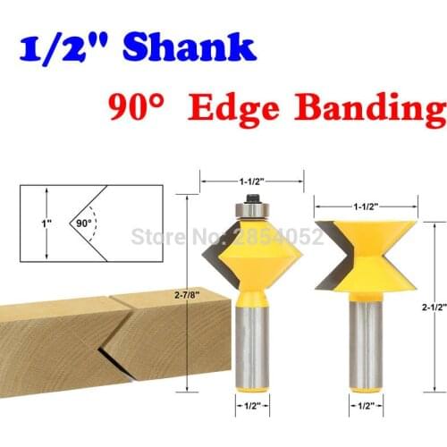 2Pc 1/2" Shank 90 Degree Edge Banding Router Bit Set V-Design Tongue & Groove plate splicing knife woodworking cutter