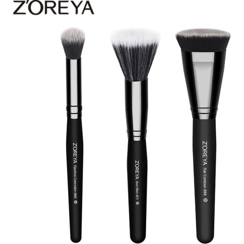 Zoreya Brand 3pcs Flat contour makeup brushes set for women concealer Cosmetic tool Nylon hair Duo Fibre brush set