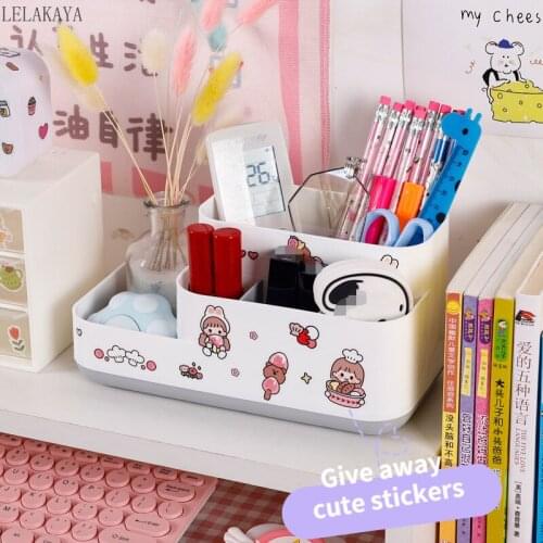 Large Capacity 5 grid Desktop Storage Box DIY Sticker Pen Holder School Office Stationery Organizer Stand Case Desk Garbage Can