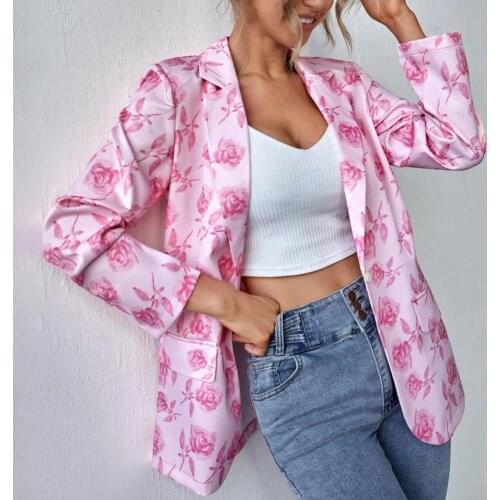 2021 New Fashion Formal Blazer Suit Turn-down Collar Colorful Floral Printed Cardigan Long Sleeve Female Winter Autumn Blazer