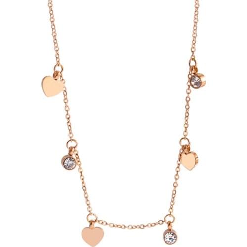Simple Love Multiple Pendants Rose Gold Titanium Steel Necklace Stainless Steel Round Zircon Crystal Wedding Necklace Not Fade
