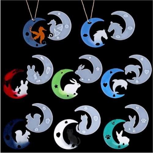 Transparent Silicone Mould Dried Flower Resin Decorative Craft DIY Hollow moon cat Pendant Mold epoxy resin molds for jewelry